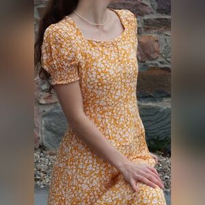 Yellow Cottagecore Vintage Floral Sun Dress